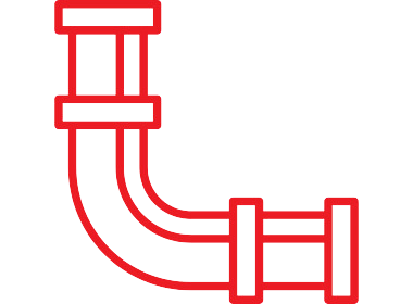 Red outline of a curved pipe segment, representing plumbing or piping systems.